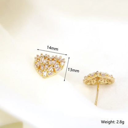 Hollow Heart-Shaped Micro-Set Zircon Simple Copper Stud Earrings Mother'S Day