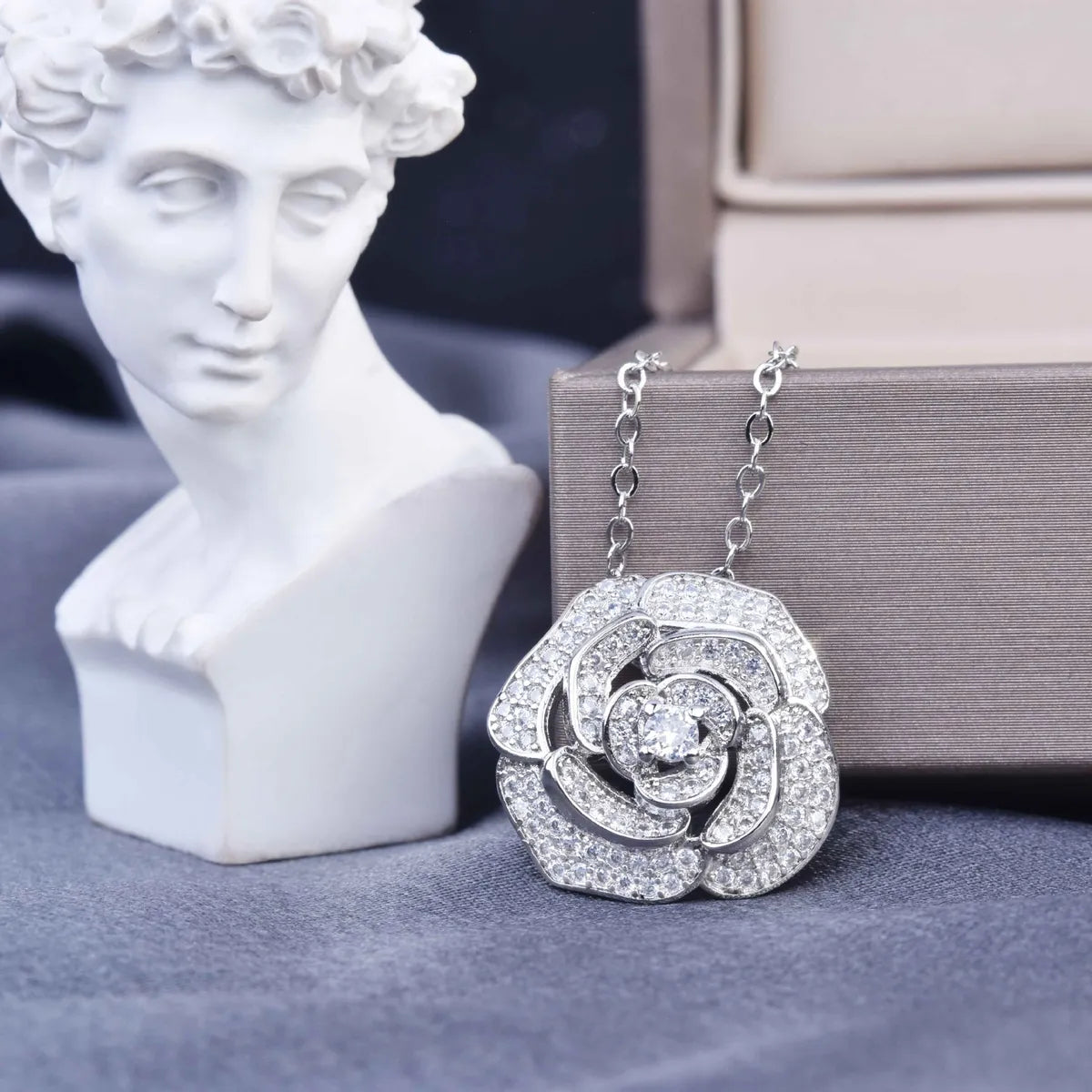 Hollow Rose Flower Necklace Camellia Earrings Micro Inlaid Open Ring Bracelet Female