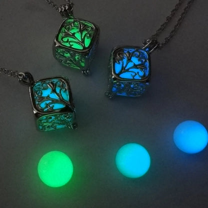 Hollow Square Life Tree Luminous Love Rubik's Cube Luminous Photo Box Bead Pendant Alloy Necklace Accessories