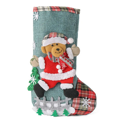 Fashion Linen Large Stockings Fence Christmas Tree Candy Bag Decorations