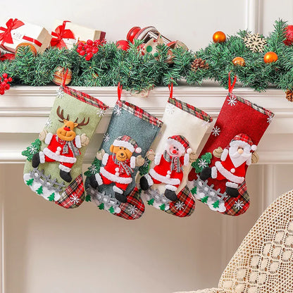 Fashion Linen Large Stockings Fence Christmas Tree Candy Bag Decorations