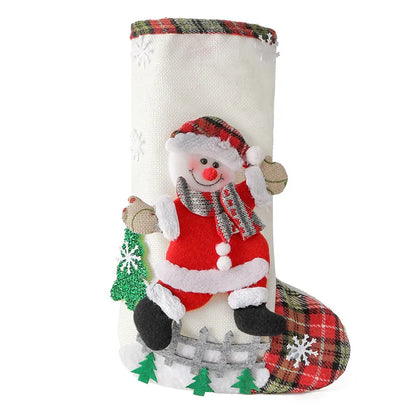 Fashion Linen Large Stockings Fence Christmas Tree Candy Bag Decorations