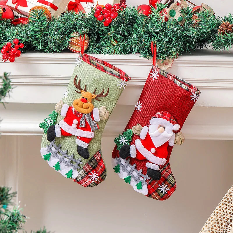 Fashion Linen Large Stockings Fence Christmas Tree Candy Bag Decorations