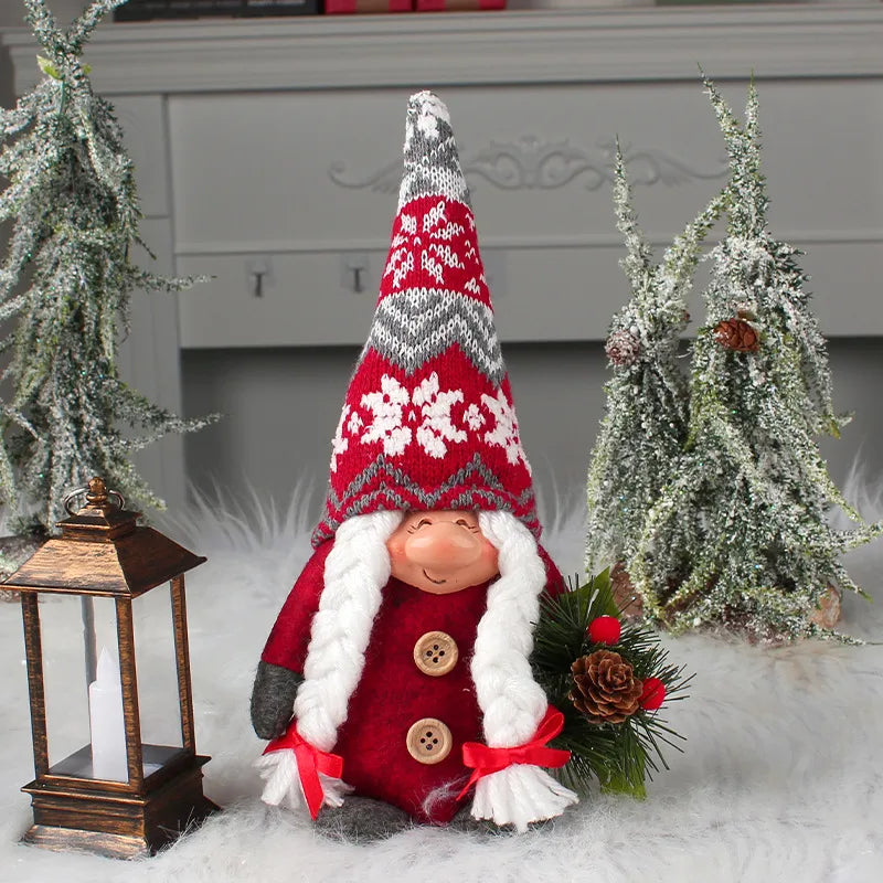 Fashion Snowflake Knitted Hat Big Creative Standing Santa Claus Showcase Doll Decoration