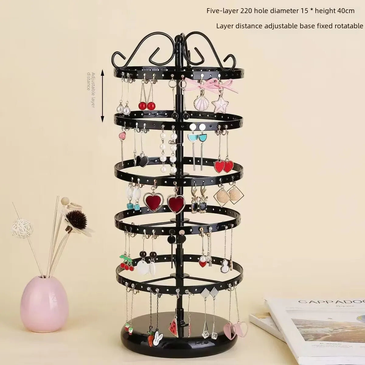 Hot 5 Layer 220 Hole Earrings Metal Rotating Earrings Storage Box, Exquisite Jewelry Display Stand