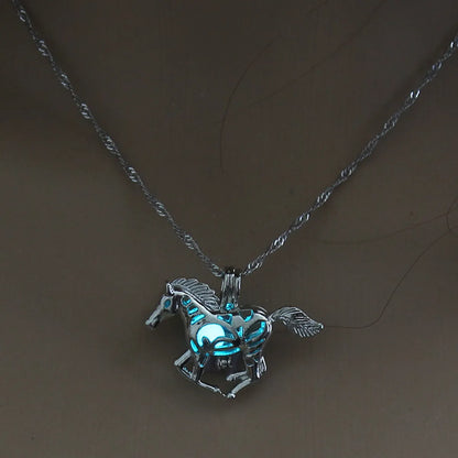 Hot Luminous Beads Fashion Hollow Horse Alloy Pendant Halloween Necklace