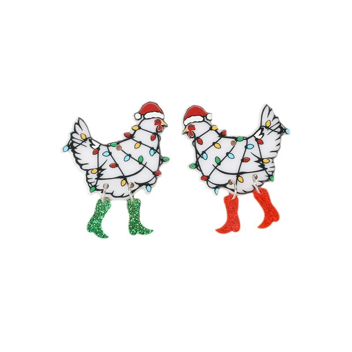 Hot Sale Double-Sided Acrylic Creative Christmas Chicken Earrings Necklace Keychain Pendant Chicken Positive And Negative