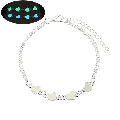 Hot Sale Fashion Heart-Shaped Fluorescent Four-Hearted Luminous Love-Shaped Alloy Bracelet Wholesale