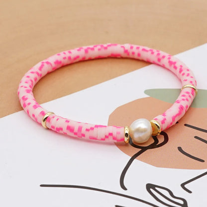 Hot Sale Fashion Trendy Vacation Beach Style Natural Baroque Pearl Color Soft Ceramic Letter Bracelet