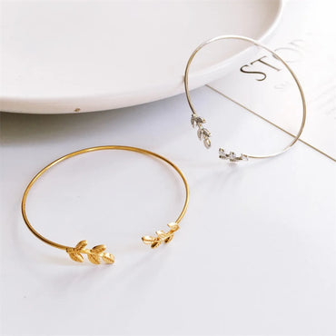 Hot Sale In Europe And America Women'S Spring And Summer Fresh And Simple Leaves Open-Ended Bracelet Wristband Bracelet