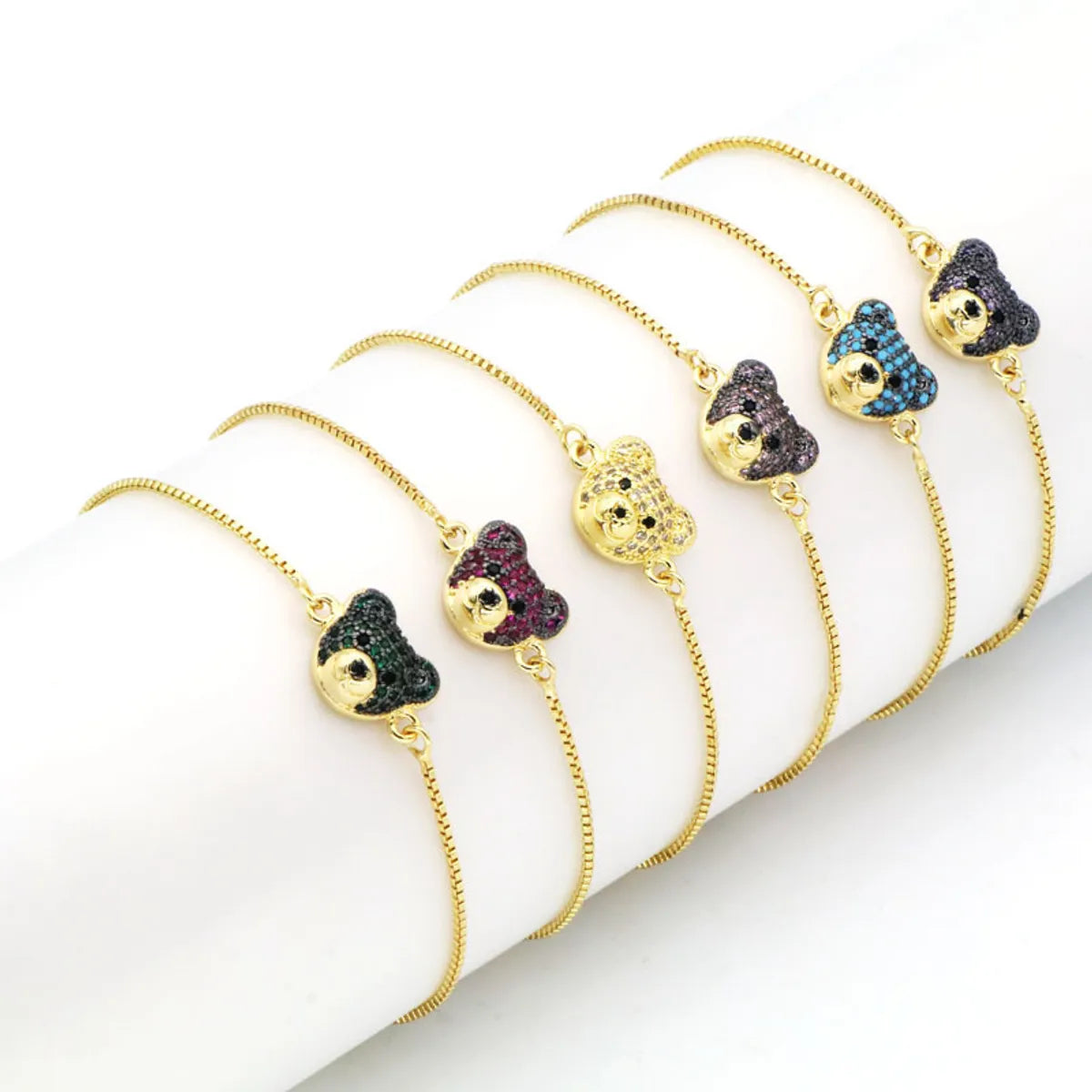 Hot Sale Ins Style Korean Niche Colorful Zircon Bear Bracelet European And American Cold Style Trendy Light Luxury Adjustable Bracelet