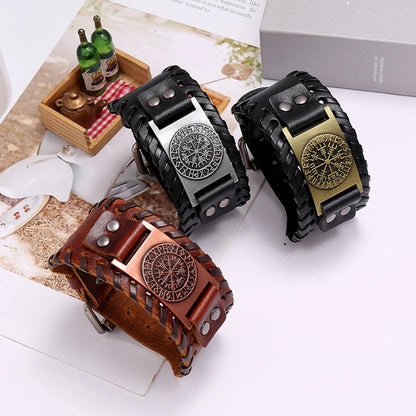 Hot Sale Leather Bracelet Retro Woven Compass Men'S Leather Bracelet Wholesale Nihaojewelry