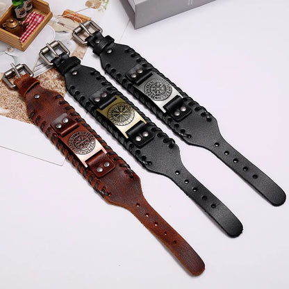 Hot Sale Leather Bracelet Retro Woven Compass Men'S Leather Bracelet Wholesale Nihaojewelry