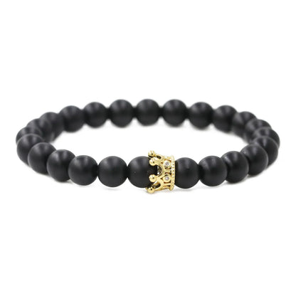 Hot Sale Matt Black Stone Flash Stone Micro Zirconium Crown Bracelet Beaded Diy Bracelet Wholesale Nihaojewelry