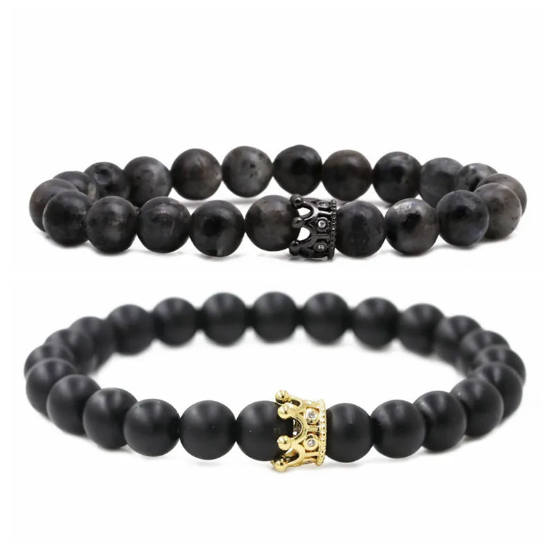 Hot Sale Matt Black Stone Flash Stone Micro Zirconium Crown Bracelet Beaded Diy Bracelet Wholesale Nihaojewelry