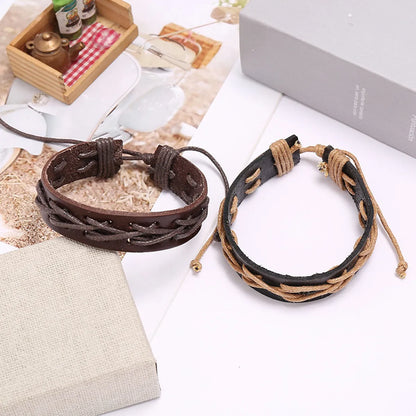 Hot Sale Men'S Retro Cowhide Wax Thread New Woven Bracelet Leather Jewelry Wholesale Nihaojewelry