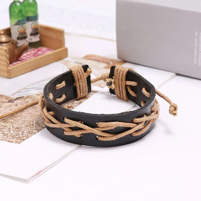 Hot Sale Men'S Retro Cowhide Wax Thread New Woven Bracelet Leather Jewelry Wholesale Nihaojewelry