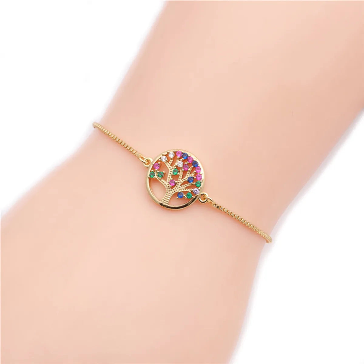 Hot Sale Micro-set Zircon Chain Color Chain Life Tree Valentine's Day Gift Bracelet Wholesale Gooddiy