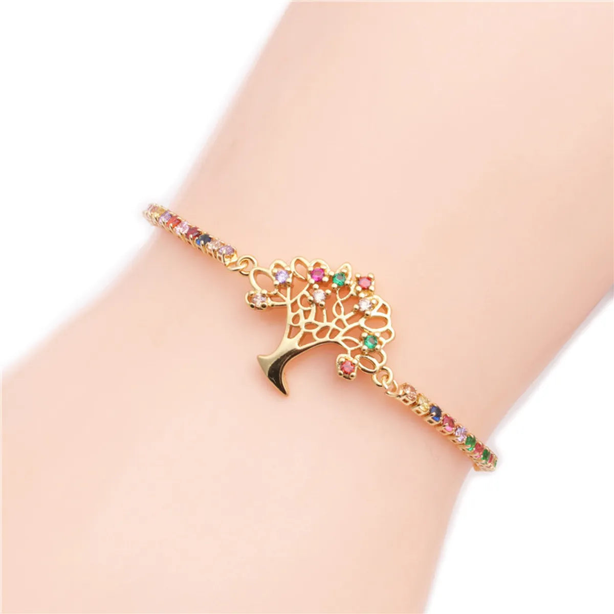 Hot Sale Micro-set Zircon Chain Color Chain Life Tree Valentine's Day Gift Bracelet Wholesale Gooddiy