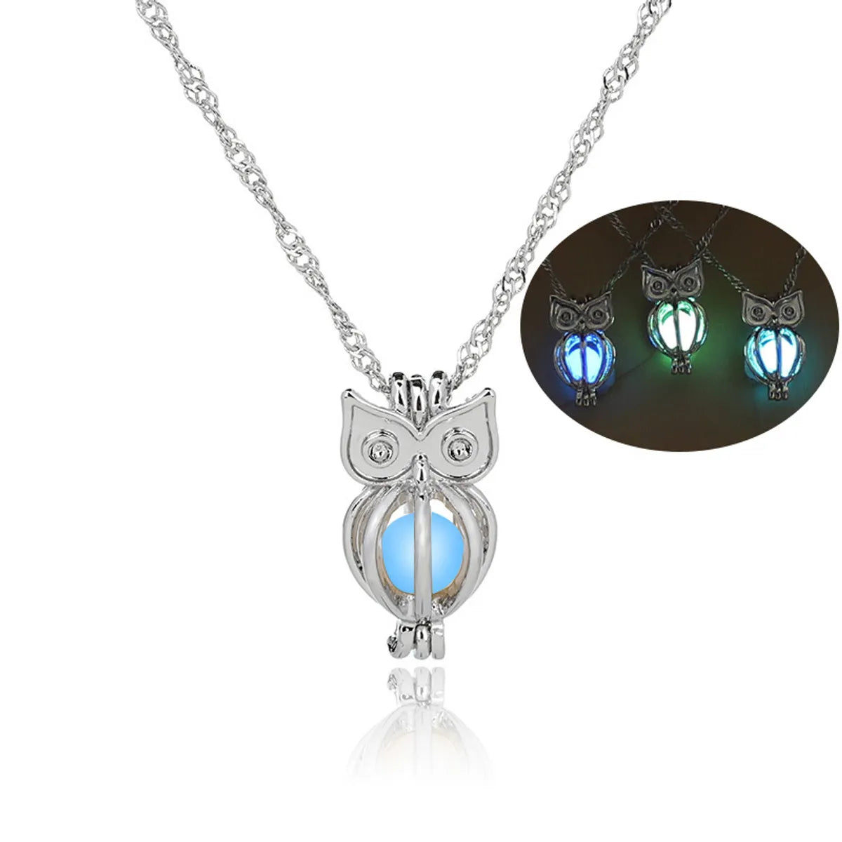 Hot-Selling Fashion Luminous Bead Multicolor Hollow Owl Pendant Necklace