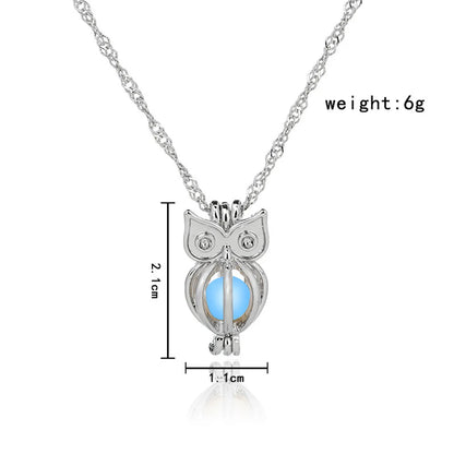 Hot-Selling Fashion Luminous Bead Multicolor Hollow Owl Pendant Necklace