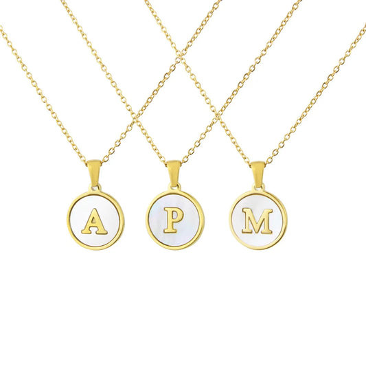 Simple Style Letter Titanium Steel Plating Inlaid Shell Necklace