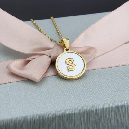 Simple Style Letter Titanium Steel Plating Inlaid Shell Necklace