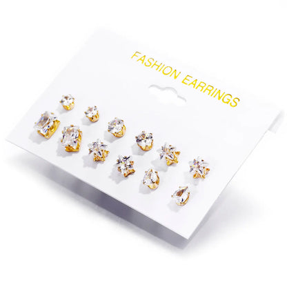 Hot-Selling Geometric Zircon 6 Pairs Of Earrings Set Creative Retro Simple Embedded Diamond Earrings Wholesale Nihaojewelry