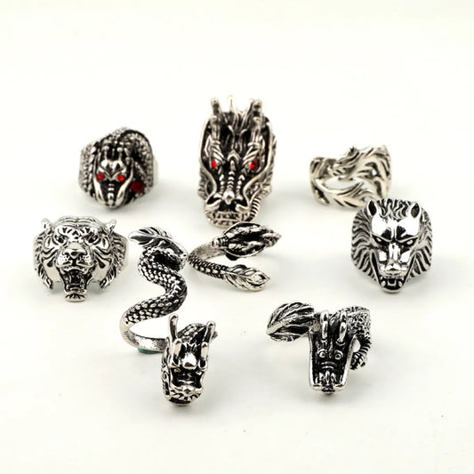 Hot-selling Jewelry Retro Punk Ring Leading Tiger Animal Big Ring Wholesale Gooddiy