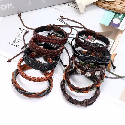 Hot-Selling Men'S Cowhide Retro Multi-Layer Woven Suit Bracelet