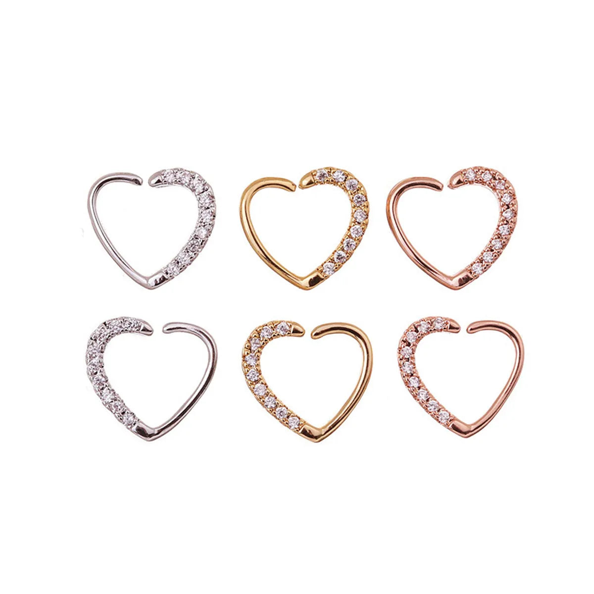 Hot Selling Micro-inlaid Zircon Round Nose Ring Peach Heart Stud Earrings