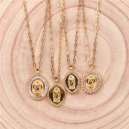 Hot-selling Micro-inlaid Zircon Thick Cable Chain Punk Hip-hop Virgin Mary Necklace