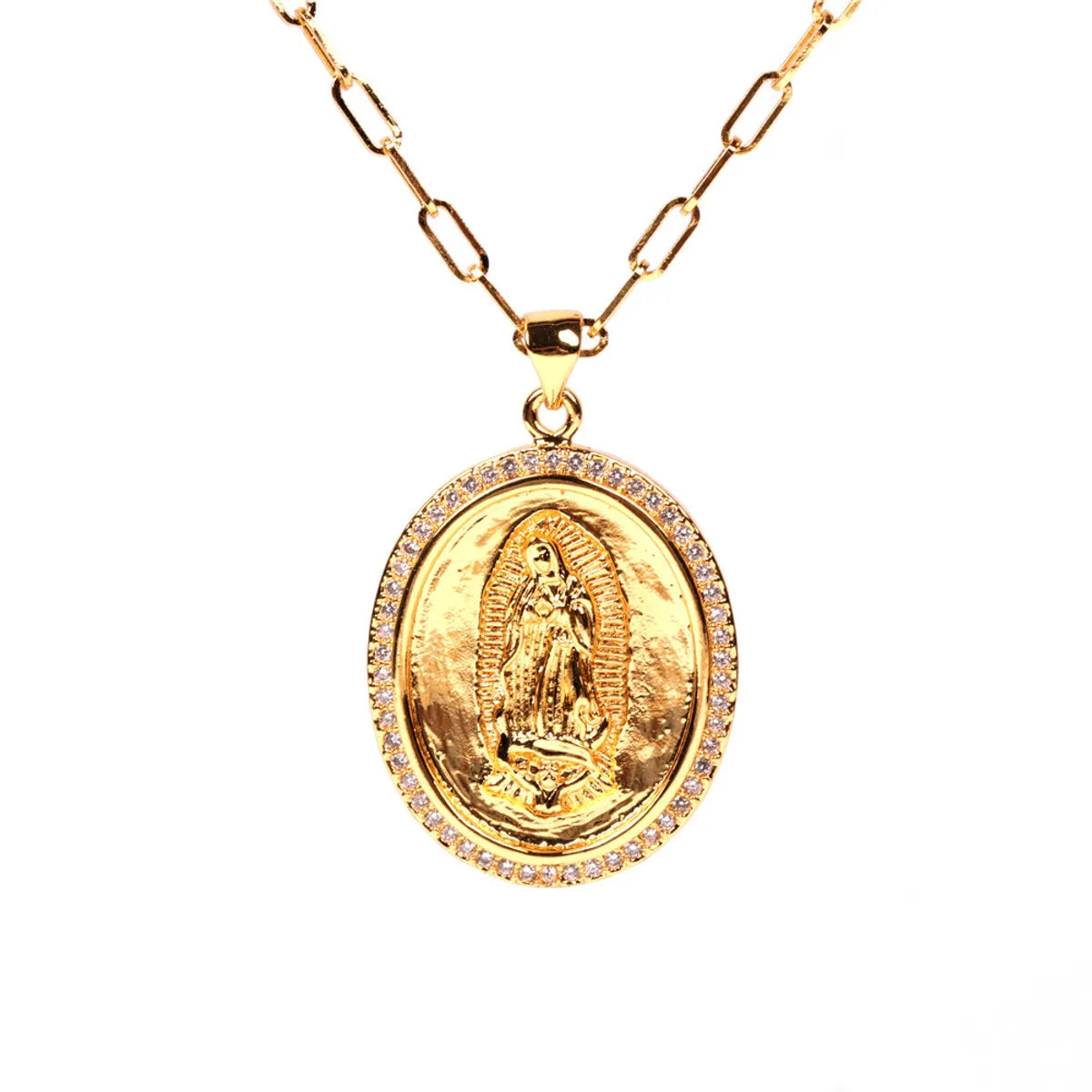 Hot-selling Micro-inlaid Zircon Thick Cable Chain Punk Hip-hop Virgin Mary Necklace