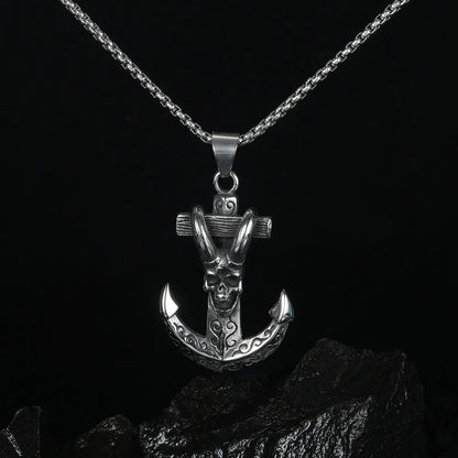 Hot-Selling New Retro Anchor Claw Skull Cross Titanium Steel Men'S Necklace Jewelry Wholesale