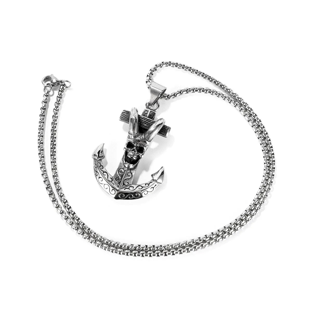 Hot-Selling New Retro Anchor Claw Skull Cross Titanium Steel Men'S Necklace Jewelry Wholesale