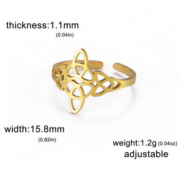 Hot Selling Product Titanium Steel Cut Hollow Single Layer Witch Knot Ring 304 Material Stainless Steel Open Adjustable Ring