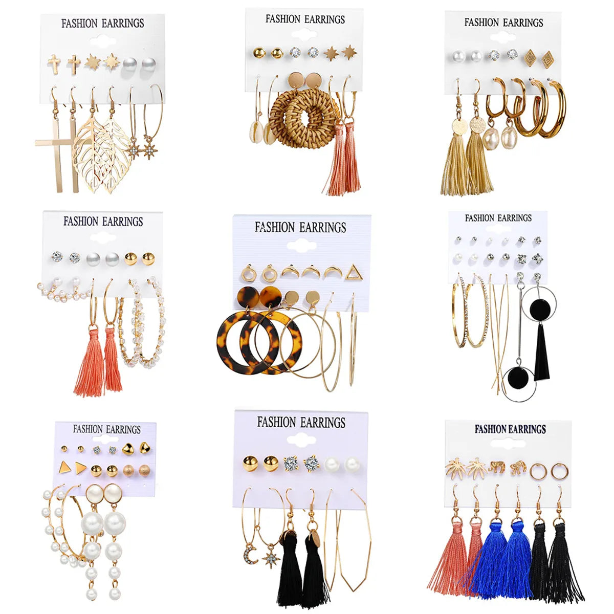 Hot Selling Tassel Earrings Creative Simple Retro  Earring Set 6 Pairs