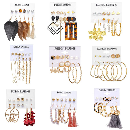 Hot Selling Tassel Earrings Creative Simple Retro  Earring Set 6 Pairs