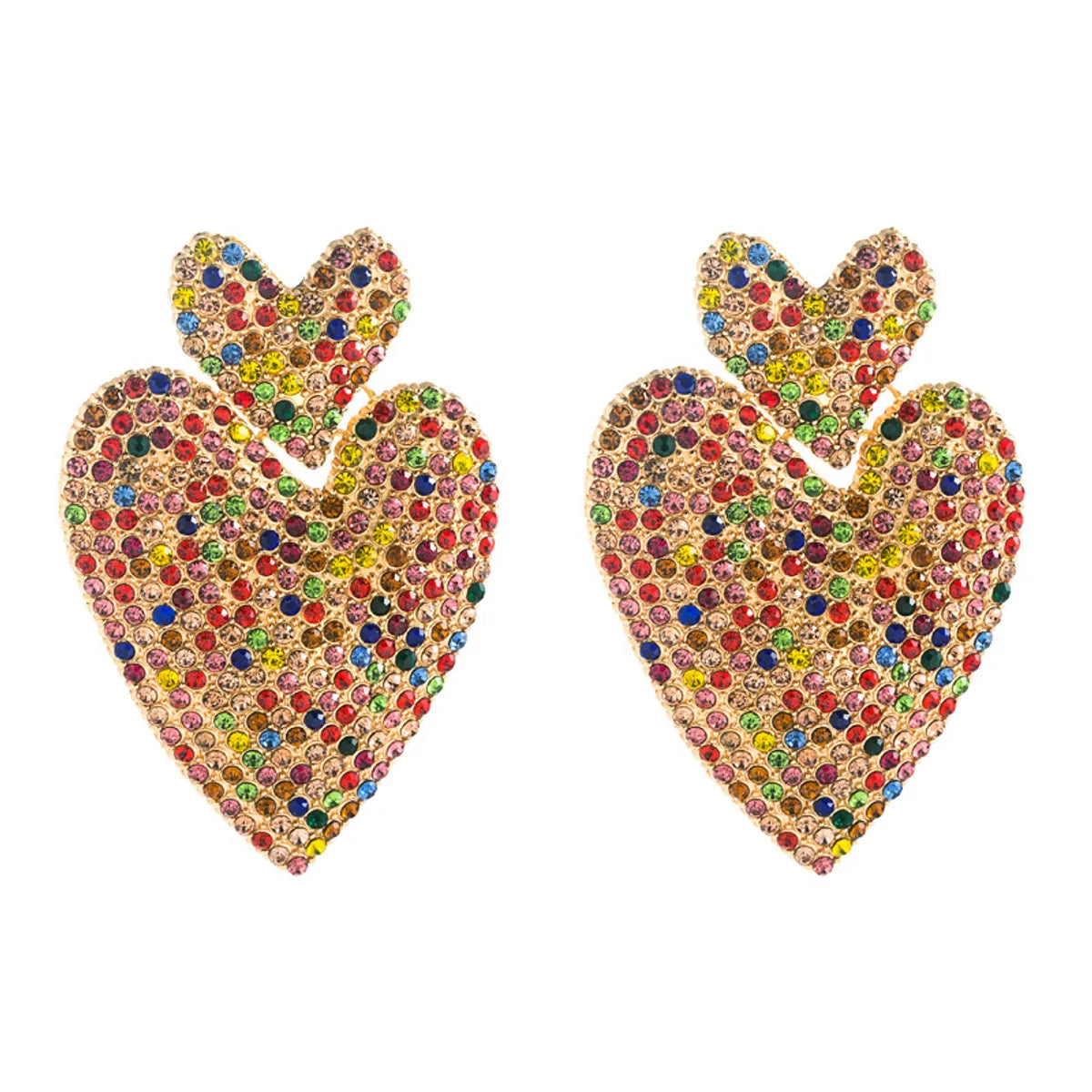 Hyperbole Heart-shaped Inlaid Rhinestone Alloy Stud Earrings