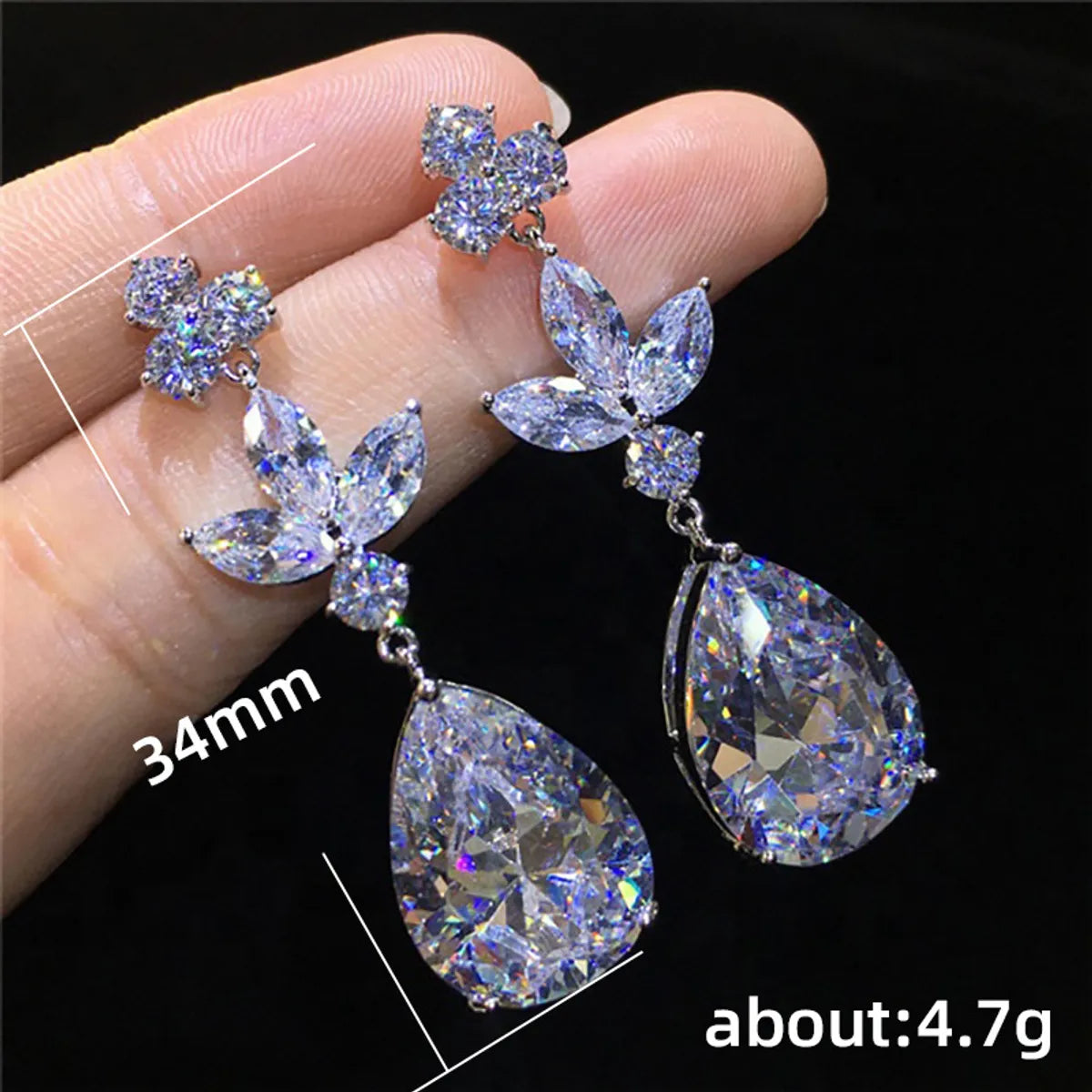 Hyperbole Water Drop Shaped Inlaid Zircon Copper Earrings Wholesale