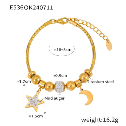 IG Style Artistic Star Moon Life Tree 304 Stainless Steel 18K Gold Plated Rhinestones Bracelets In Bulk