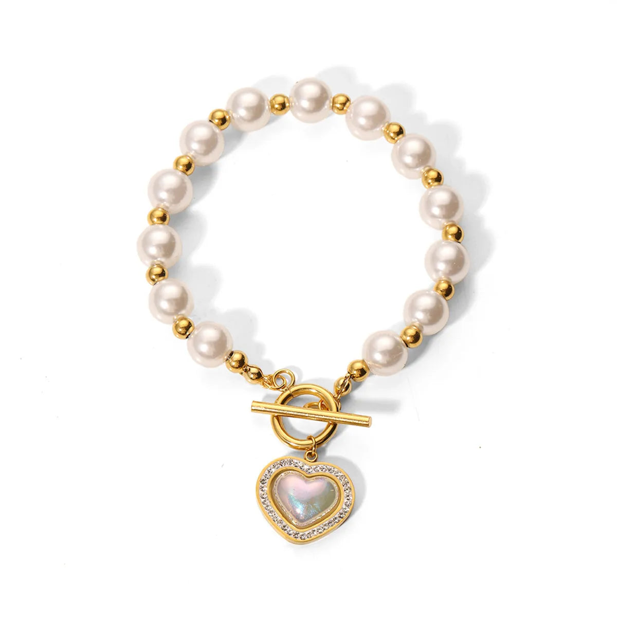 IG Style Basic Classic Style Geometric Heart Shape Stainless Steel 18K Gold Plated Artificial Pearls Bracelets In Bulk