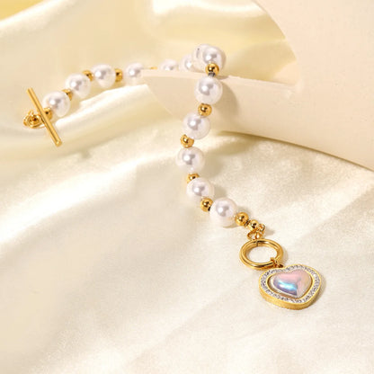 IG Style Basic Classic Style Geometric Heart Shape Stainless Steel 18K Gold Plated Artificial Pearls Bracelets In Bulk