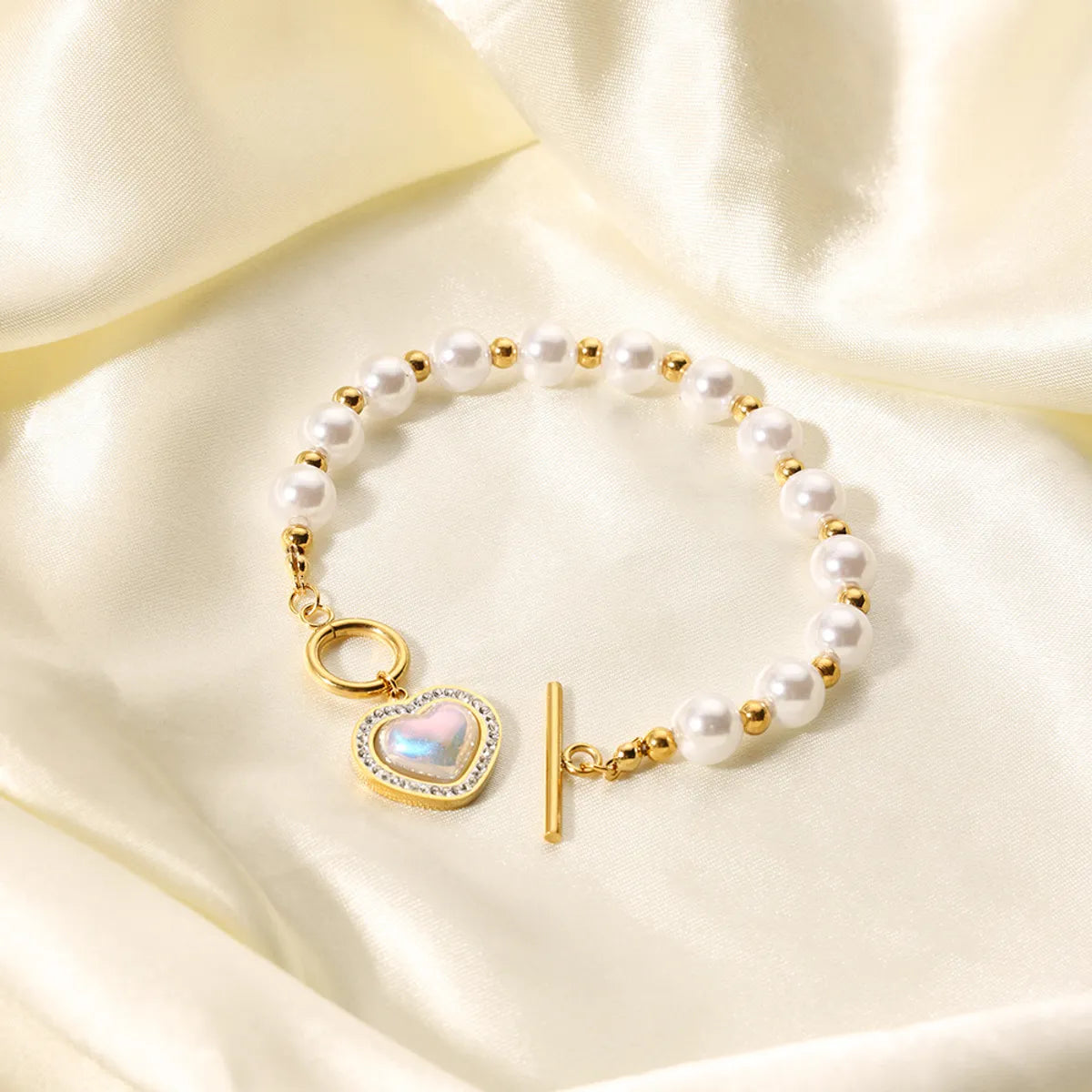 IG Style Basic Classic Style Geometric Heart Shape Stainless Steel 18K Gold Plated Artificial Pearls Bracelets In Bulk