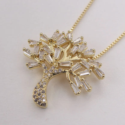 Ig Style Basic Streetwear Tree Copper Gold Plated Zircon Pendant Necklace In Bulk