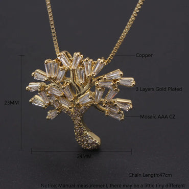 Ig Style Basic Streetwear Tree Copper Gold Plated Zircon Pendant Necklace In Bulk