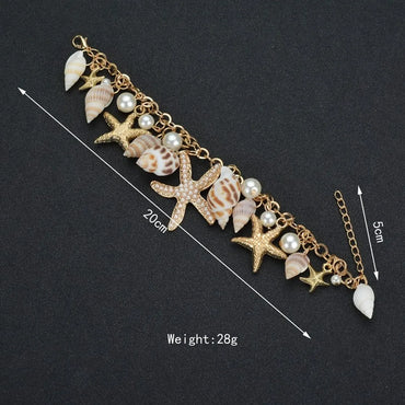 IG Style Beach Starfish Conch Pearl Metal Wholesale Bracelets