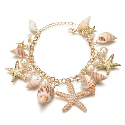 IG Style Beach Starfish Conch Pearl Metal Wholesale Bracelets