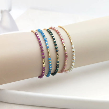 Ig Style Bohemian Round Natural Stone Glass Copper Beaded Women'S Bracelets