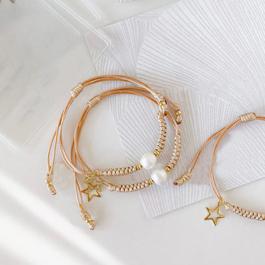 Ig Style Bohemian Star Freshwater Pearl Wax Rope Plating 18k Gold Plated Women'S Bracelets